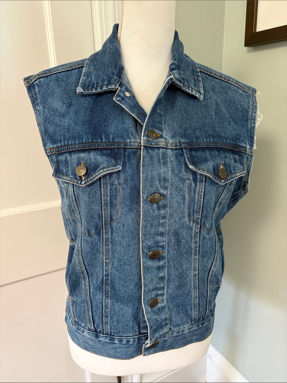 Vintage Open Trails Blue Denim Vest Classic Sleeveless Jean Jacket size M 8/10